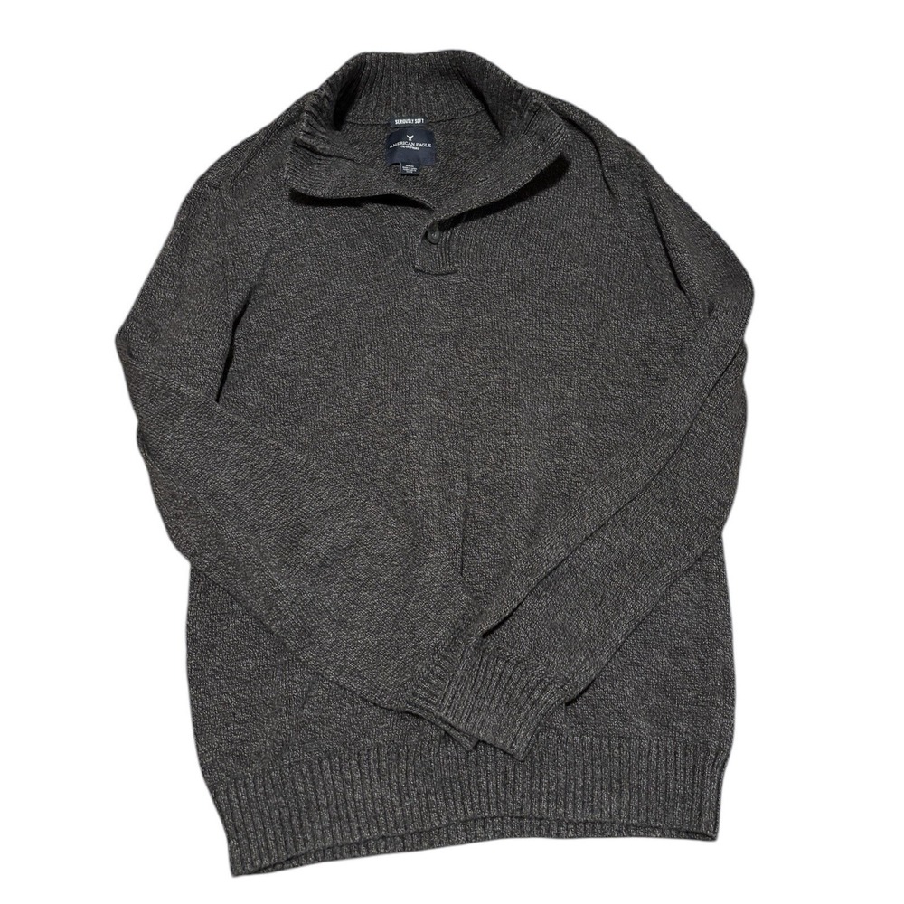 American Eagle Sweater Mens Medium Seriously Soft Mockneck Charcoal Gray‎